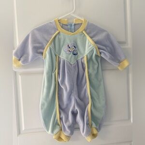 Vintage 80s / 90s Pastel Velour Baby Footie Arctic Scene Embroidery Size 6/9 Mos